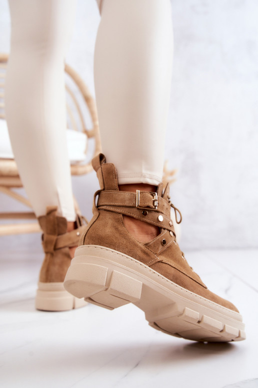 zo semišu Dámske Čižmy S výrezmi Hnedá farba Everly zo semišu Dámske Čižmy S výrezmi Hnedá farba Everly