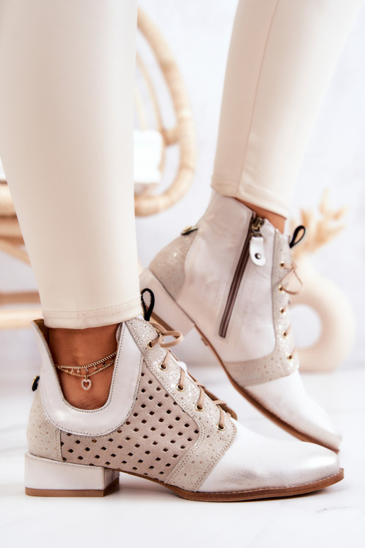 Kožené Čižmy Topánky Máciejka 05541-25 slonovina Kožené Čižmy Topánky Máciejka 05541-25 slonovina