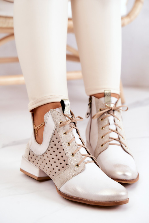 Kožené Čižmy Topánky Máciejka 05541-25 slonovina Kožené Čižmy Topánky Máciejka 05541-25 slonovina