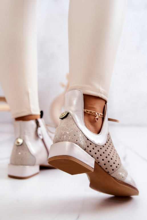 Kožené Čižmy Topánky Máciejka 05541-25 slonovina Kožené Čižmy Topánky Máciejka 05541-25 slonovina