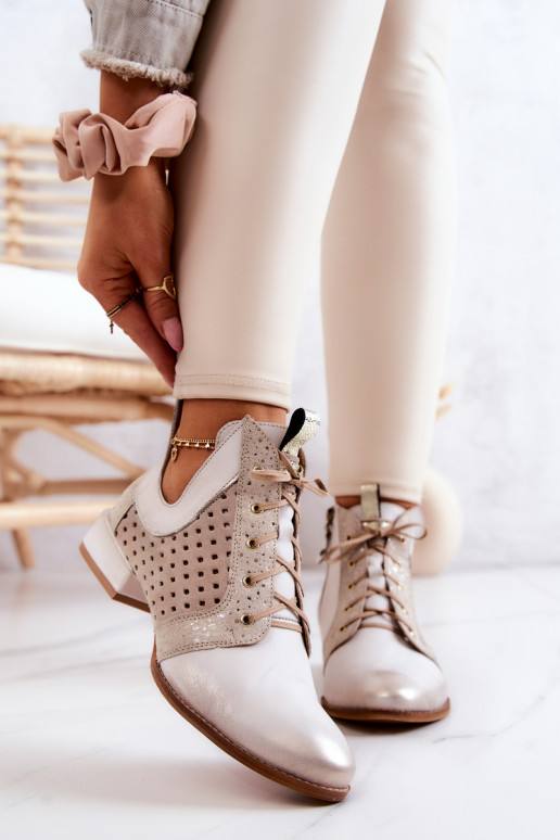 Kožené Čižmy Topánky Máciejka 05541-25 slonovina Kožené Čižmy Topánky Máciejka 05541-25 slonovina