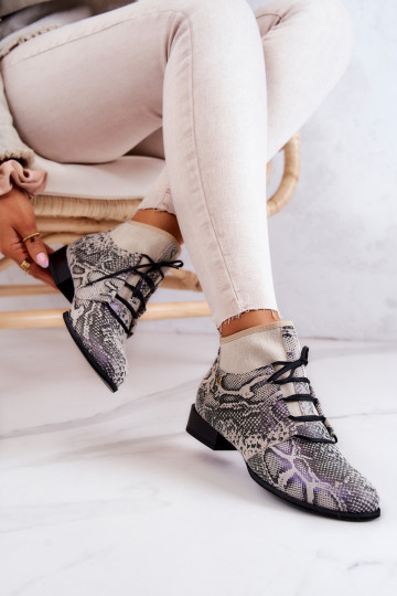 Dámske čižmy zo semišu Topánky s imitáciou hadej kože Máciejka 04744-03 béžová 2