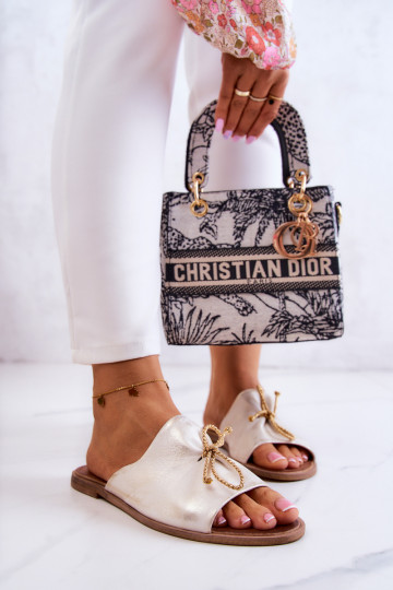 Zazoo 2659 Kožené papuče Dámske biely-zlatej farby