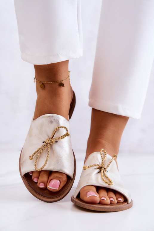 Zazoo 2659 Kožené papuče Dámske biely-zlatej farby