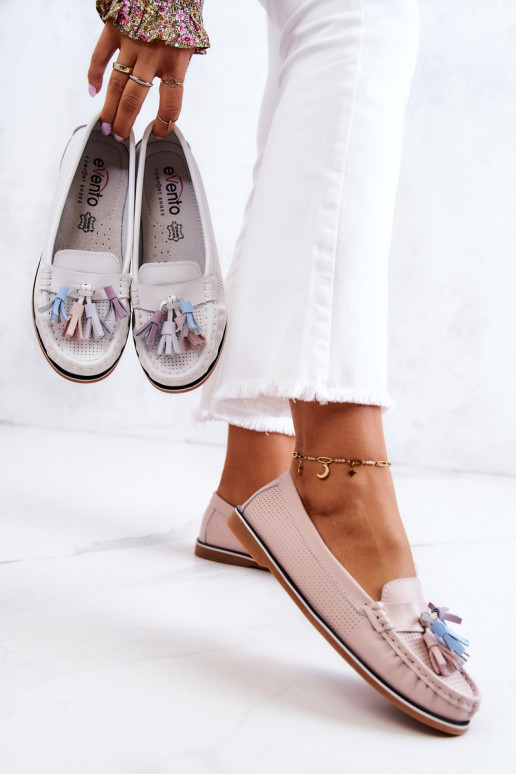 Kožené dámske mokasíny so strapcami Ružová Laressa