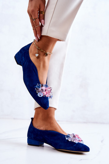 Elegantný štýl zo semišu topánky s ozdobami tmavomodrá McQueen 2