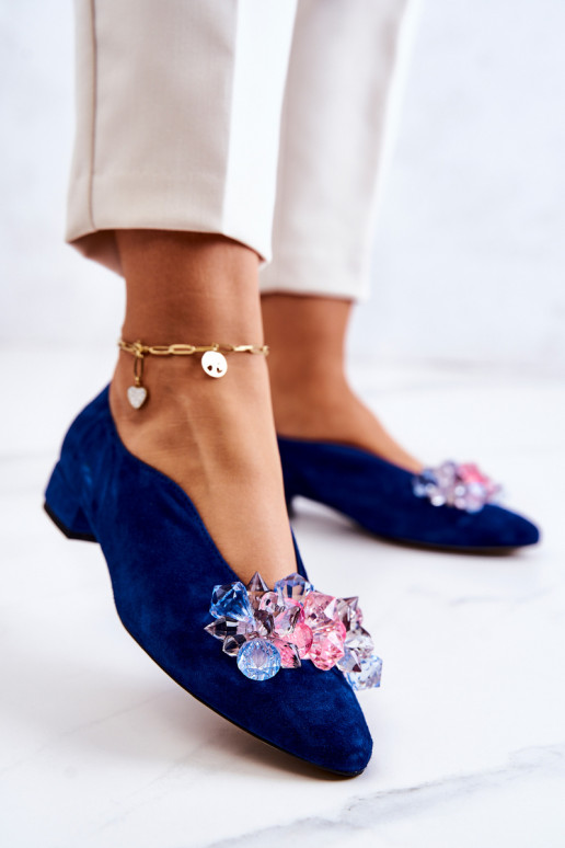 Elegantný štýl zo semišu topánky s ozdobami tmavomodrá McQueen