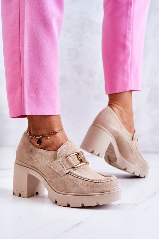 Elegantný štýl topánky s podpätkami so zlatými detailmi slonovina Lemar Harmell