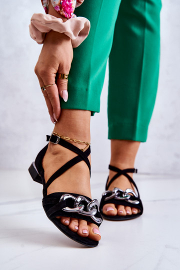 Dámske Semišové sandále s reťazami Laura Messi 2365 čierna 2