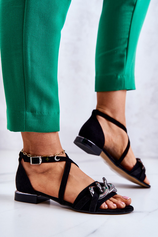 Dámske Semišové sandále s reťazami Laura Messi 2365 čierna Dámske Semišové sandále s reťazami Laura Messi 2365 čierna