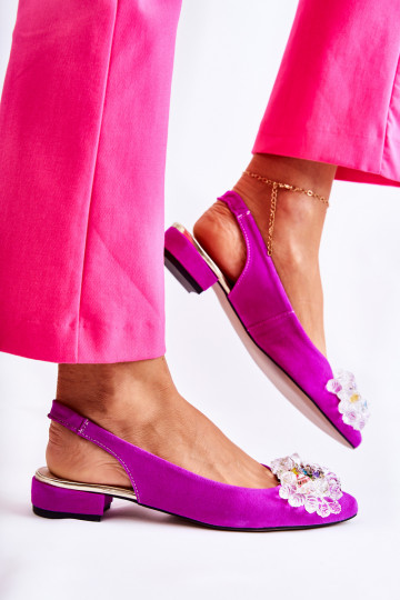 Semišové balerínky s podpätkami s ozdobami Tmavo ružová Elenie