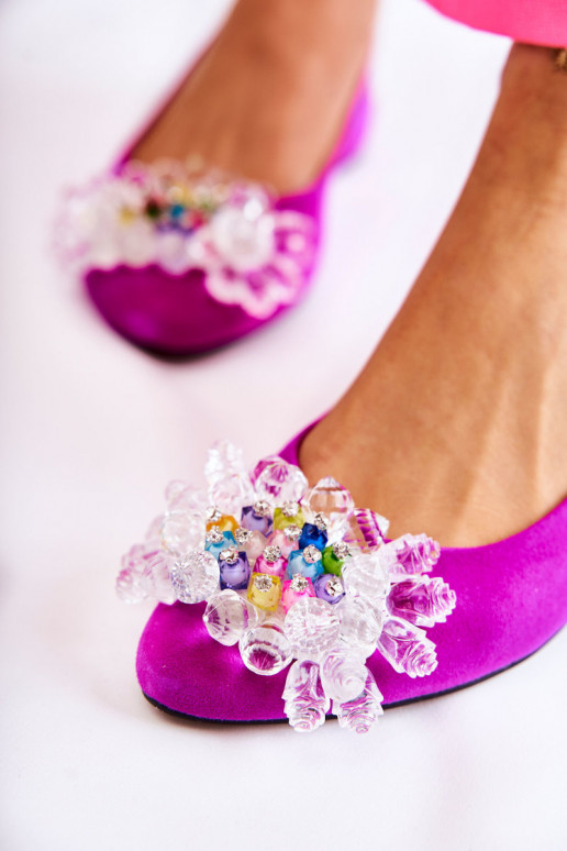 Semišové balerínky s podpätkami s ozdobami Tmavo ružová Elenie