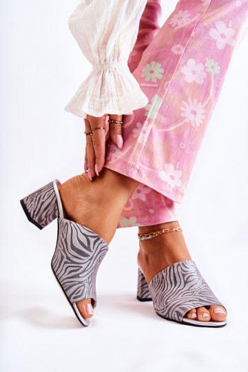 Kožené Dámske Papuče s podpätkami Zebra sivá Nessita 2