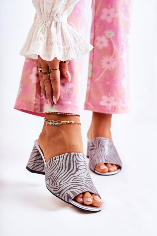 Kožené Dámske Papuče s podpätkami Zebra sivá Nessita Kožené Dámske Papuče s podpätkami Zebra sivá Nessita