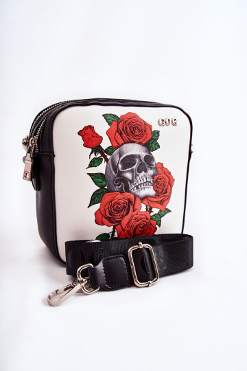 Kožená kabelka Poštárka IN Tlačiť GOE ZNJ012 Čierna a-biely 2