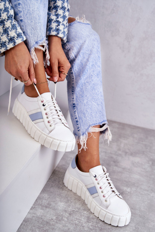 Dámske Kožené tenisky s popruhmi biely-Modrá Ariva Dámske Kožené tenisky s popruhmi biely-Modrá Ariva