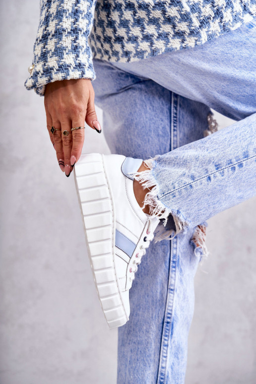 Dámske Kožené tenisky s popruhmi biely-Modrá Ariva Dámske Kožené tenisky s popruhmi biely-Modrá Ariva