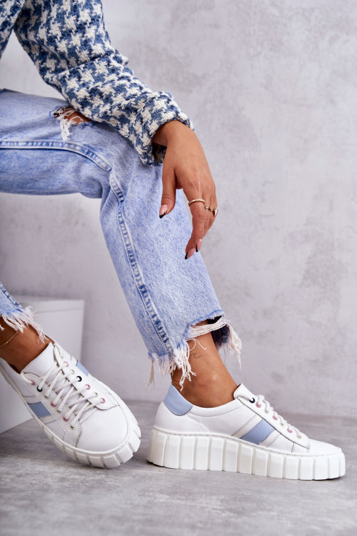 Dámske Kožené tenisky s popruhmi biely-Modrá Ariva Dámske Kožené tenisky s popruhmi biely-Modrá Ariva