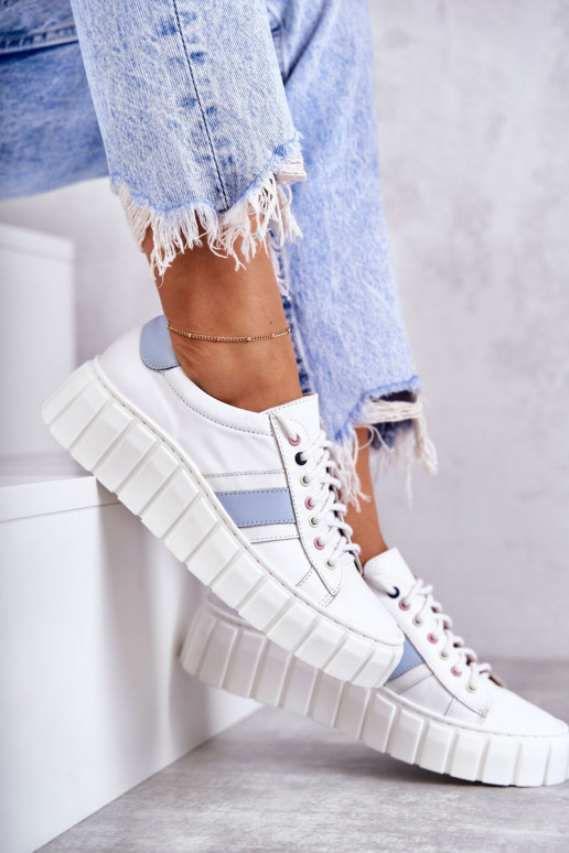 Dámske Kožené tenisky s popruhmi biely-Modrá Ariva Dámske Kožené tenisky s popruhmi biely-Modrá Ariva