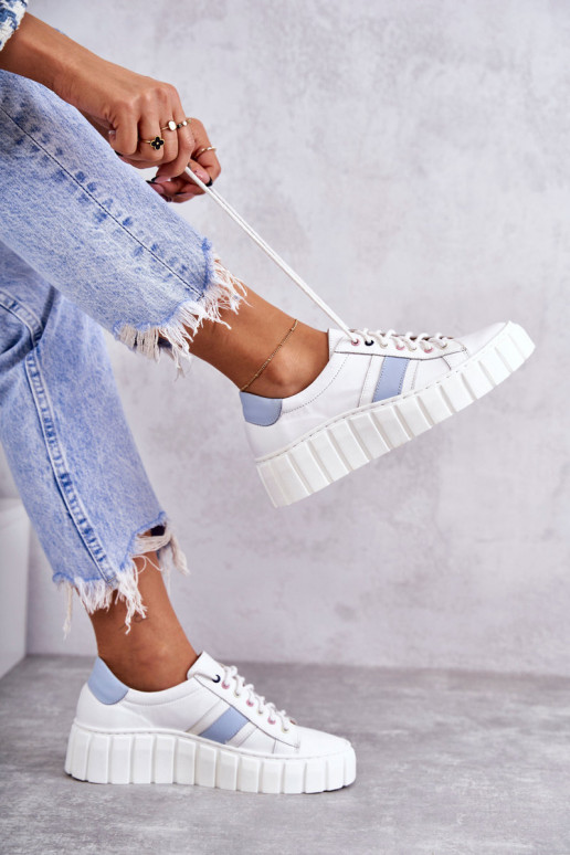 Dámske Kožené tenisky s popruhmi biely-Modrá Ariva Dámske Kožené tenisky s popruhmi biely-Modrá Ariva