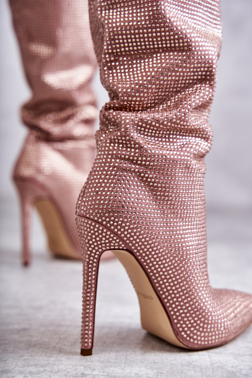Módne čižmy s tenkými podpätkami s trblietavými otvormi Ružová Lovisa Módne čižmy s tenkými podpätkami s trblietavými otvormi Ružová Lovisa