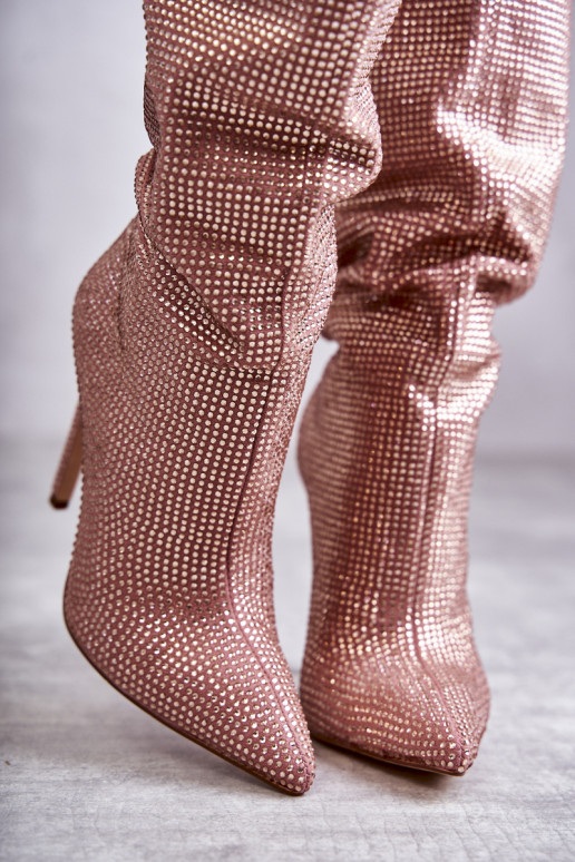 Módne čižmy s tenkými podpätkami s trblietavými otvormi Ružová Lovisa Módne čižmy s tenkými podpätkami s trblietavými otvormi Ružová Lovisa