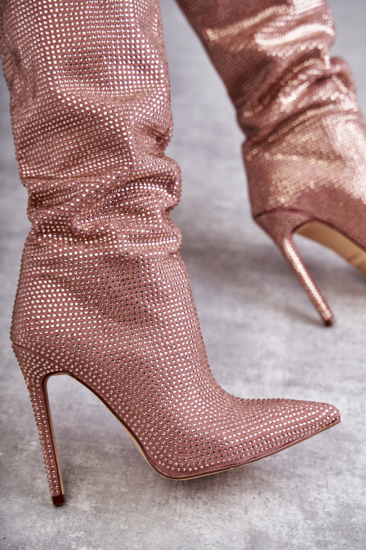 Módne čižmy s tenkými podpätkami s trblietavými otvormi Ružová Lovisa Módne čižmy s tenkými podpätkami s trblietavými otvormi Ružová Lovisa