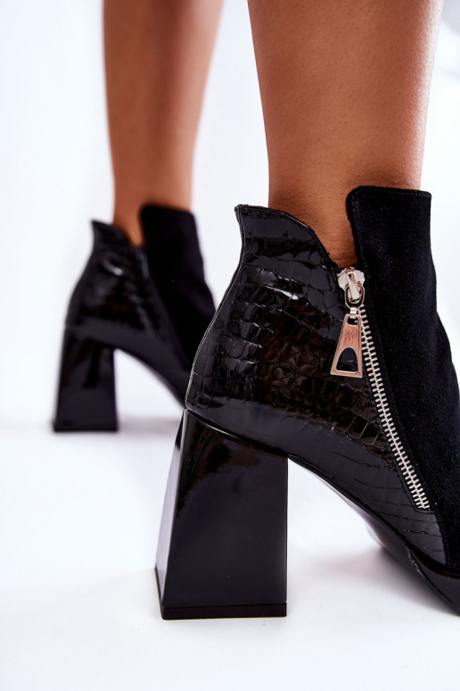 Semišové topánky s podpätkami Geometrický vzor čierna Alienore