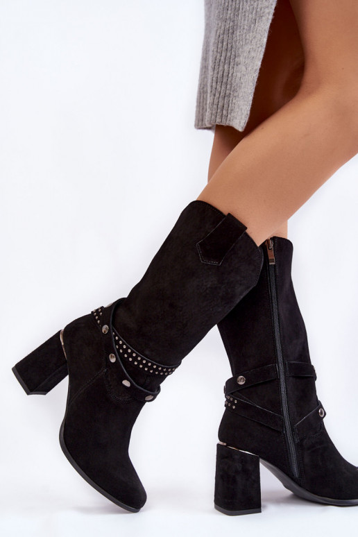 Dámske zo semišu čižmy s podpätkami LeInski Shoes 2934/B čierna Dámske zo semišu čižmy s podpätkami LeInski Shoes 2934/B čierna