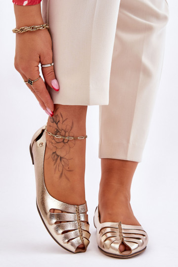 Zazoo 10009 Pohodlné balerínky z pravej kože Dámske zlatej farby