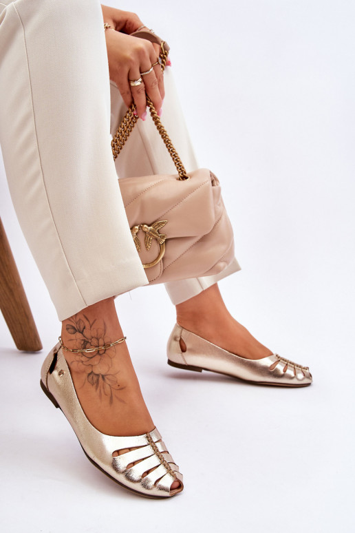 Zazoo 10009 Pohodlné balerínky z pravej kože Dámske zlatej farby