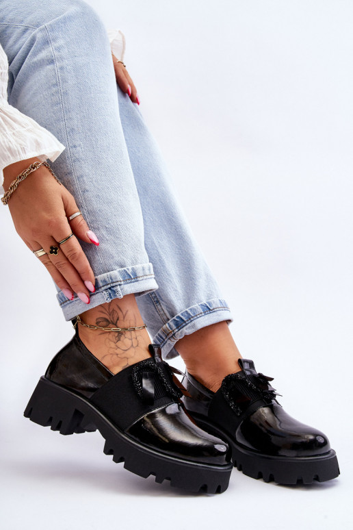 s lakovým efektom topánky s krásnymi detailmi čierna Keily s lakovým efektom topánky s krásnymi detailmi čierna Keily