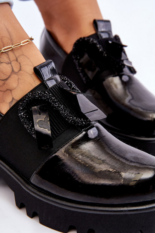 s lakovým efektom topánky s krásnymi detailmi čierna Keily s lakovým efektom topánky s krásnymi detailmi čierna Keily