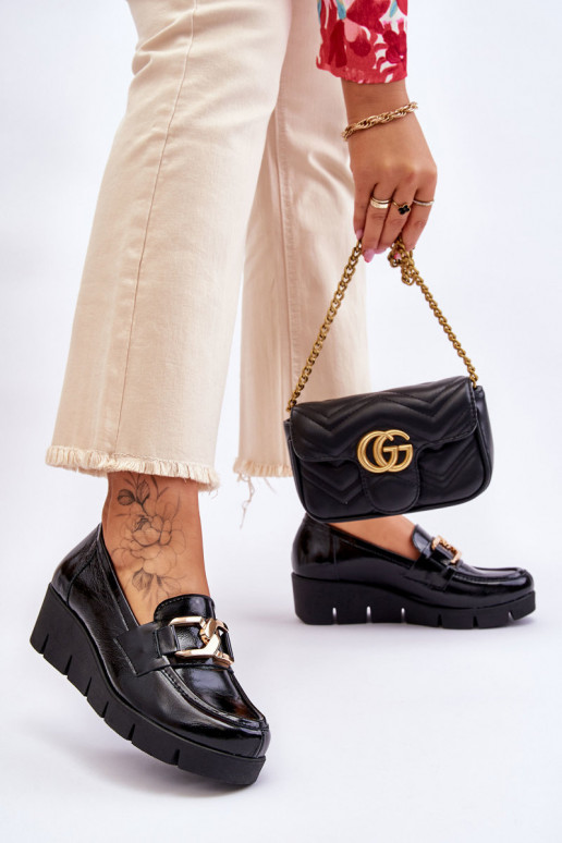 Lakované mokasíny Zapnuté INedge čierna Lemar Felicita