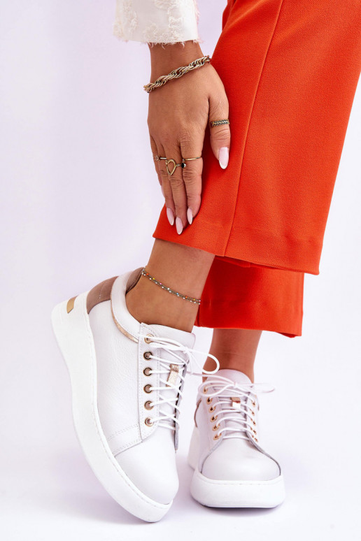 Dámske Kožené tenisky s platformou biela farba Caressa Dámske Kožené tenisky s platformou biela farba Caressa