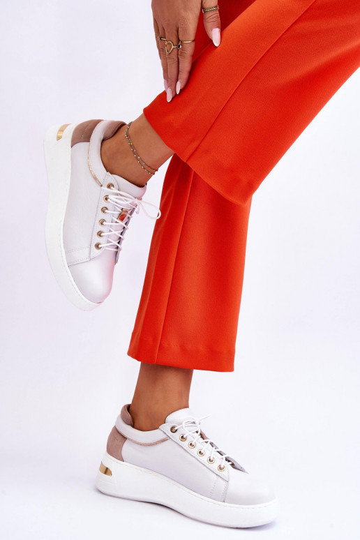 Dámske Kožené tenisky s platformou biela farba Caressa Dámske Kožené tenisky s platformou biela farba Caressa