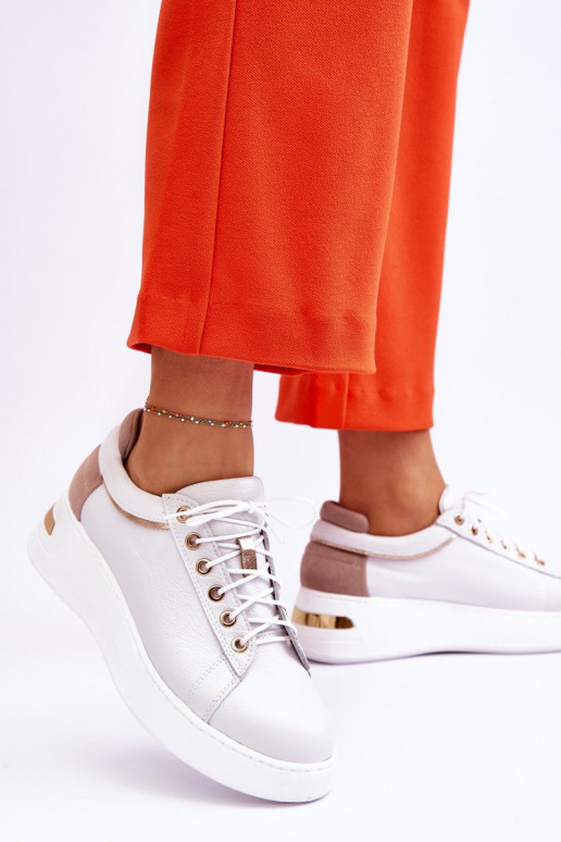 Dámske Kožené tenisky s platformou biela farba Caressa Dámske Kožené tenisky s platformou biela farba Caressa