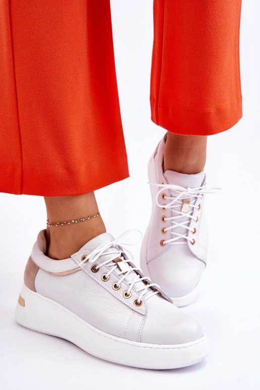 Dámske Kožené tenisky s platformou biela farba Caressa Dámske Kožené tenisky s platformou biela farba Caressa
