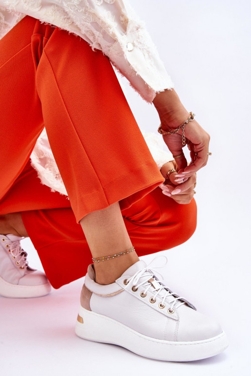 Dámske Kožené tenisky s platformou biela farba Caressa Dámske Kožené tenisky s platformou biela farba Caressa