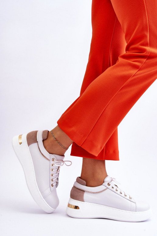 Dámske Kožené tenisky s platformou biela farba Caressa Dámske Kožené tenisky s platformou biela farba Caressa