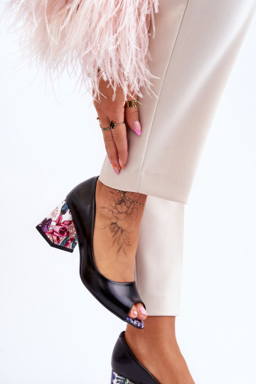 Kožené Topánky so zdobenými podpätkami LeInski Shoes 2608/K čierna 2