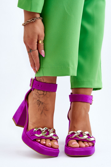 Dámske Semišové sandále Zapnuté masívnych opätkoch LeInski Shoes 3207 Ružová