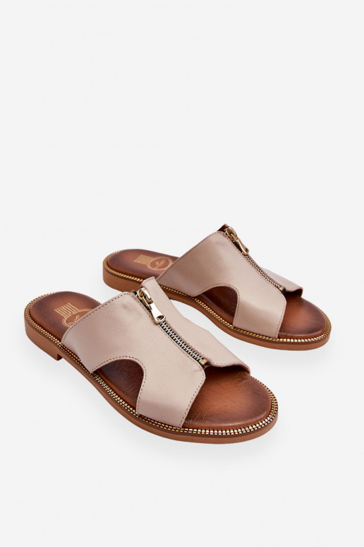 Dámske Papuče s ozdobnými zipsami béžová Lemar Clarence Dámske Papuče s ozdobnými zipsami béžová Lemar Clarence