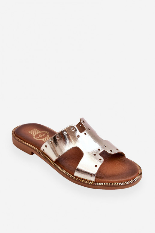 Zazoo 40326 Dámske Papuče S ozdobnými výrezmi zlatej farby Zazoo 40326 Dámske Papuče S ozdobnými výrezmi zlatej farby