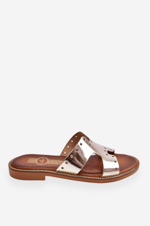 Zazoo 40326 Dámske Papuče S ozdobnými výrezmi zlatej farby Zazoo 40326 Dámske Papuče S ozdobnými výrezmi zlatej farby