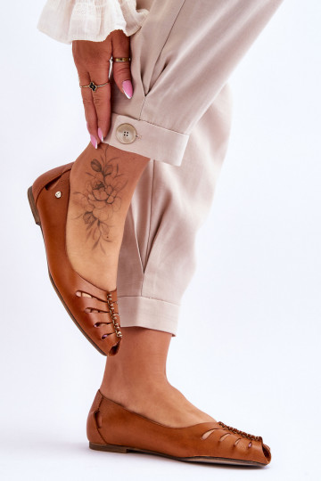 Zazoo 10009 Pohodlné balerínky z pravej kože Dámske Hnedá farba 2