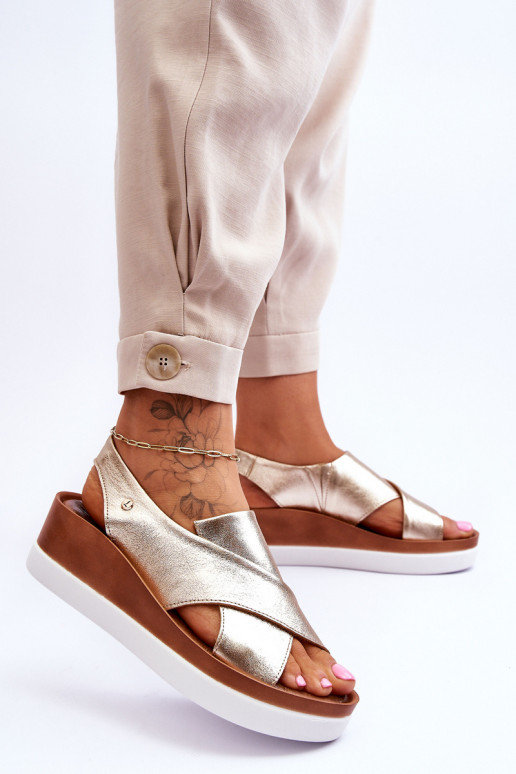 Kožené Sandále na platforme zlatej farby Morgan Kožené Sandále na platforme zlatej farby Morgan