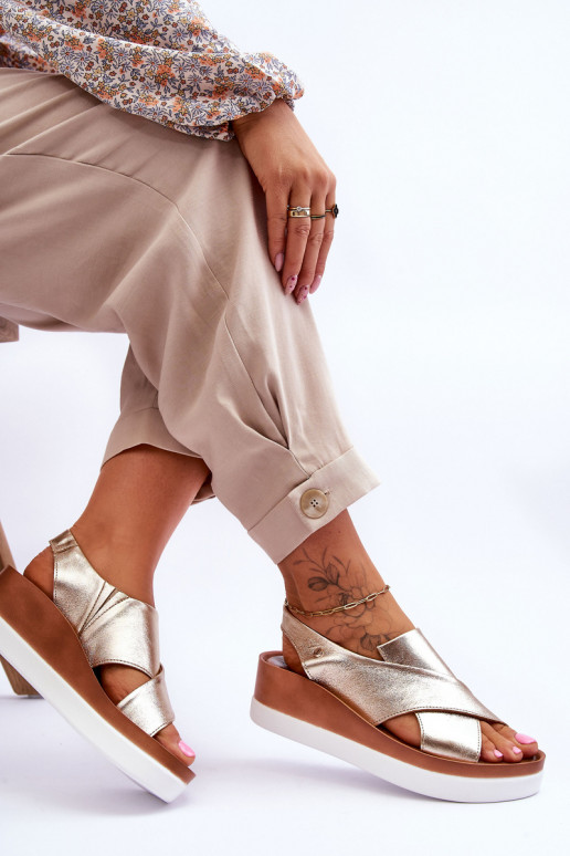 Kožené Sandále na platforme zlatej farby Morgan Kožené Sandále na platforme zlatej farby Morgan
