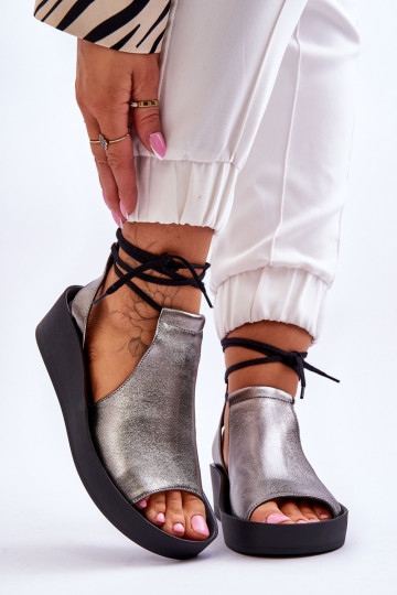 Kožené Sandále na platforme Nicole 2743/063 šedá-čierna