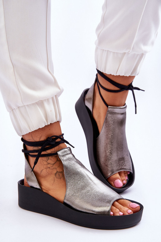 Kožené Sandále na platforme Nicole 2743/063 šedá-čierna